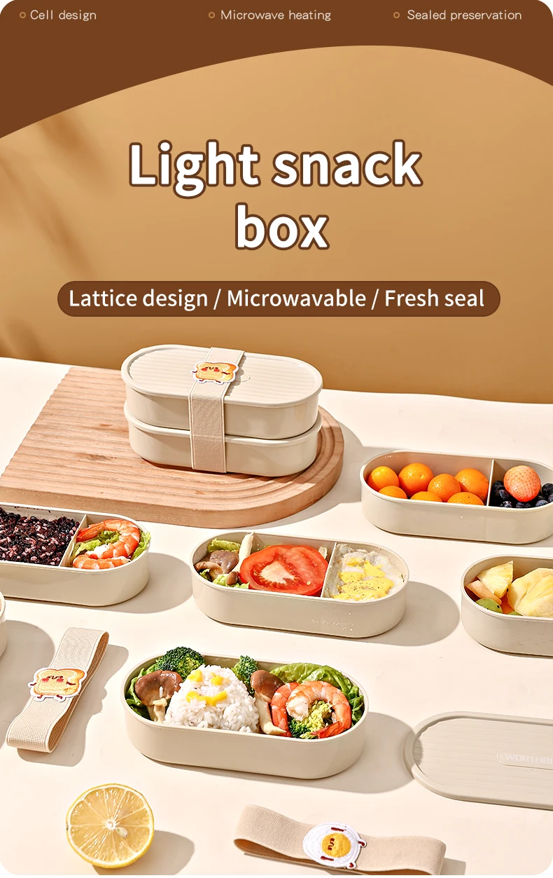 WORTHBUY Neue 730ml Picknick tragbare doppels chichtige Bento-Brotdose für Studenten mikrowellen geeigneten Obsts alat Lebensmittel behälter mit Riemen – Detail 1