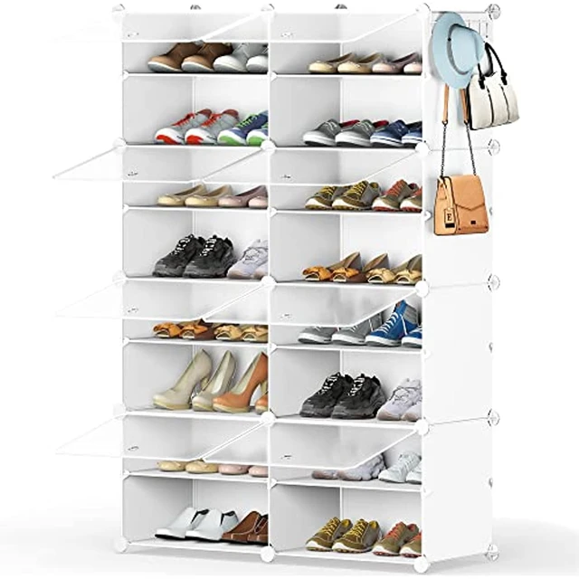 White 24 Pair Shoe Storage Cabinet, 8-Tier Feestanding Cube Shoe