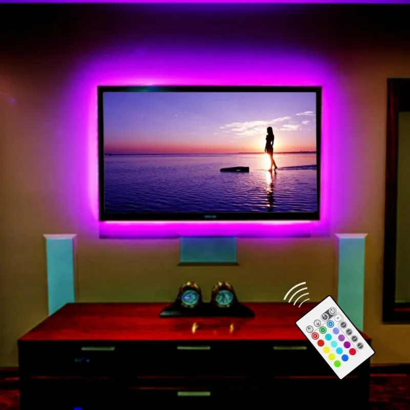 Tira de luces LED alimentada por USB, cinta de de fondo de TV con Control remoto para decoración de habitación RGB, 5/4M, envío gratis _ - AliExpress Mobile