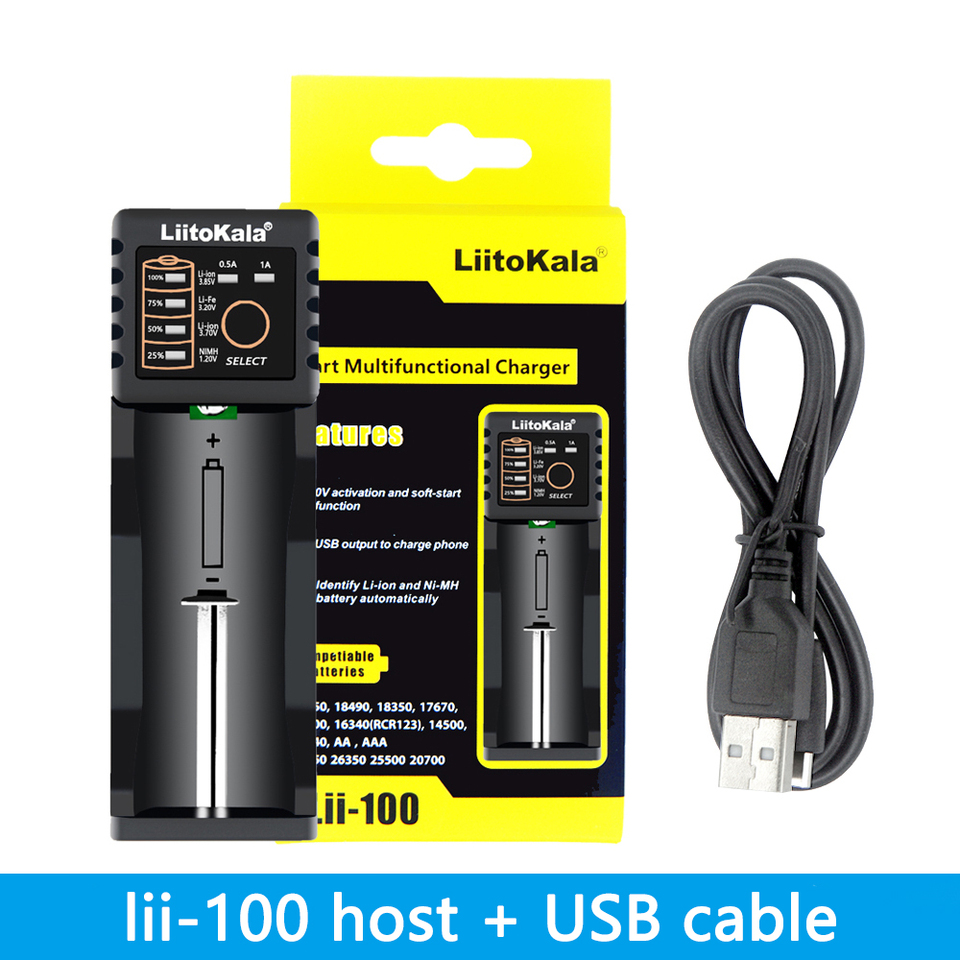 LiitoKala Lii-100 Lithium Battery Charger 18650 Charger with USB Output Portable