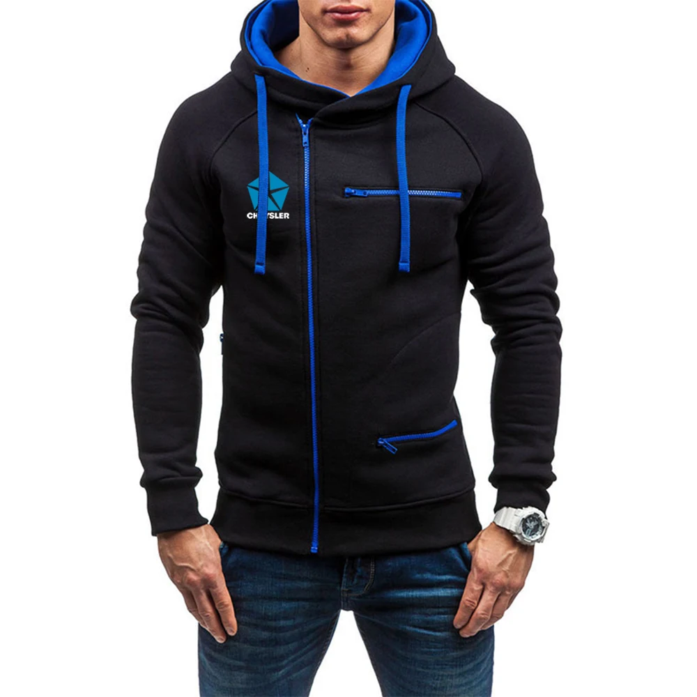 Chrysler 2023 Spring Autumn New Style men fleece zipper hoodie thickening solid color sweatshirt casual fashionable sportswear