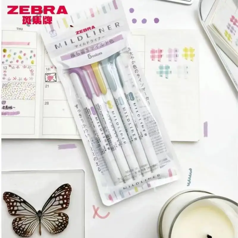 Zebra Mildliner Highlighter Pastel Full Set 5 Colors Set Marker Pen Double Ended Art Stationery Supply for Drawing Painting