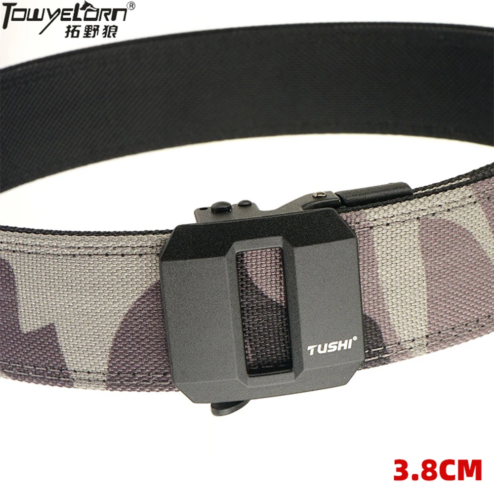 TOWYELORN Hard Tactical Gun Belt for Men Metal Automatic Buckle Thick Nylon Police Military Belt Casual Belt IPSC Girdle Male