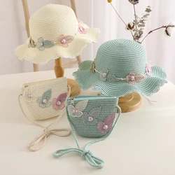 Fashion Straw Hat Handbag Set Kids Girls Summer Sun Protection Cap Travel Beach Sun Cap Portable Handbag Hat панама Gorras