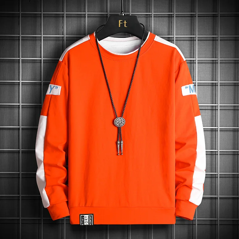 2024 Autumn Men Casual Hoodies Crewneck Shirt Long Sleeve Sweatshirt Hip Hop Patchwork Streetwear Mens Fall Pullover O-Neck Tops