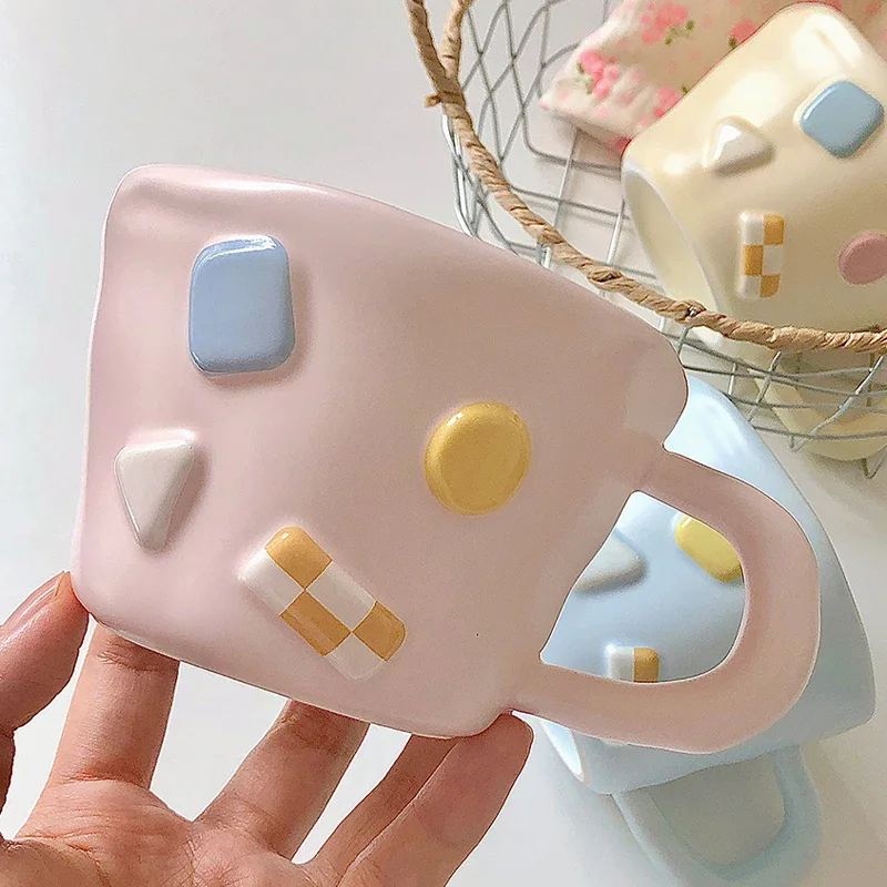 

Mug Ceramic Color Cartoon Shape Korean Style Home Desktop Decoration Storage Coffee Milk Breakfast Universal Hand Painted Cute