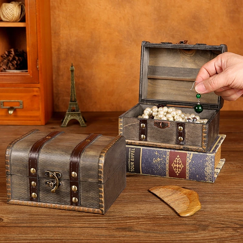 Retro Treasure Chest Vintage Wooden Storage Box Antique Style Jewelry ...