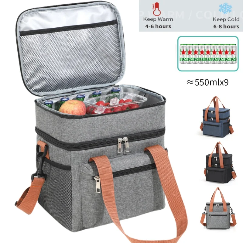 Large Capacity Double Layers Tote Cooler Lunch Bags Thermal Insulation Picnic Bags Waterproof Lunch Box with Shoulder Strap lunch cooler bag cooler bag lunch bag electric lunch box