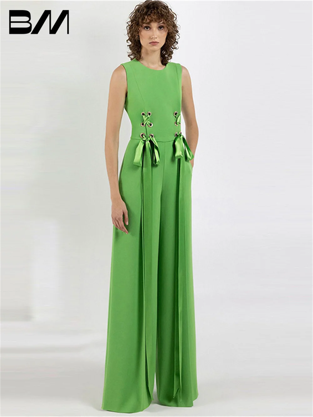 

Elegant Spring Summer New Suits Fashionable Stars' Same Classic Sleeveless Women's Suits Ribbon Wide Leg Pants Jumpsuits