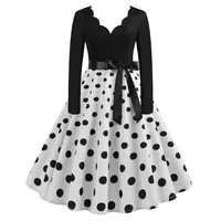 Women Vintage Long Sleeve Polka Dot Dress Spring Autumn New Year Party Dresses 3XL Black Vestidos - Image 4