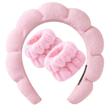3Pcs Wash Face Headband for Women Sponge Headbands Wrist Strap Makeup Bubble Soft Hairband Girls Hair Accessories Headwear 1