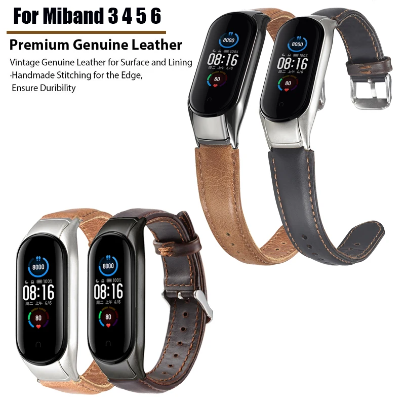 

Genuine Leather Band Strap for Xiaomi Mi Band 5 6 4 3 Replace Wrist Strap
