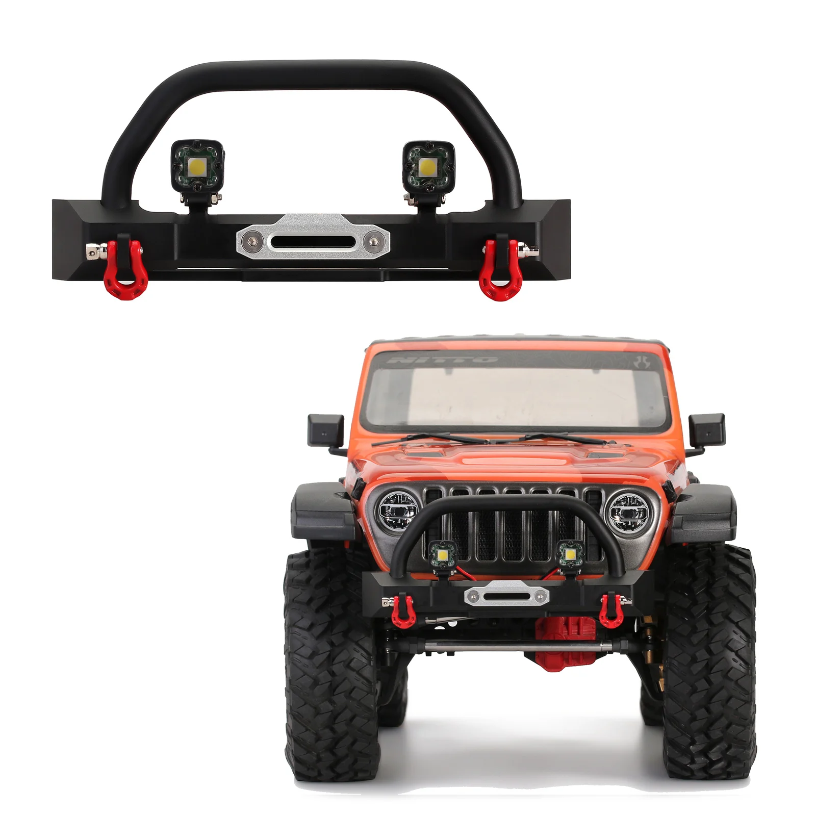 

INJORA CNC Metal 140mm Front Bumper with Spotlights for 1/10 RC Crawler Axial SCX10 90046 SCX10 III AXI03003 TRX4 Upgrade Part