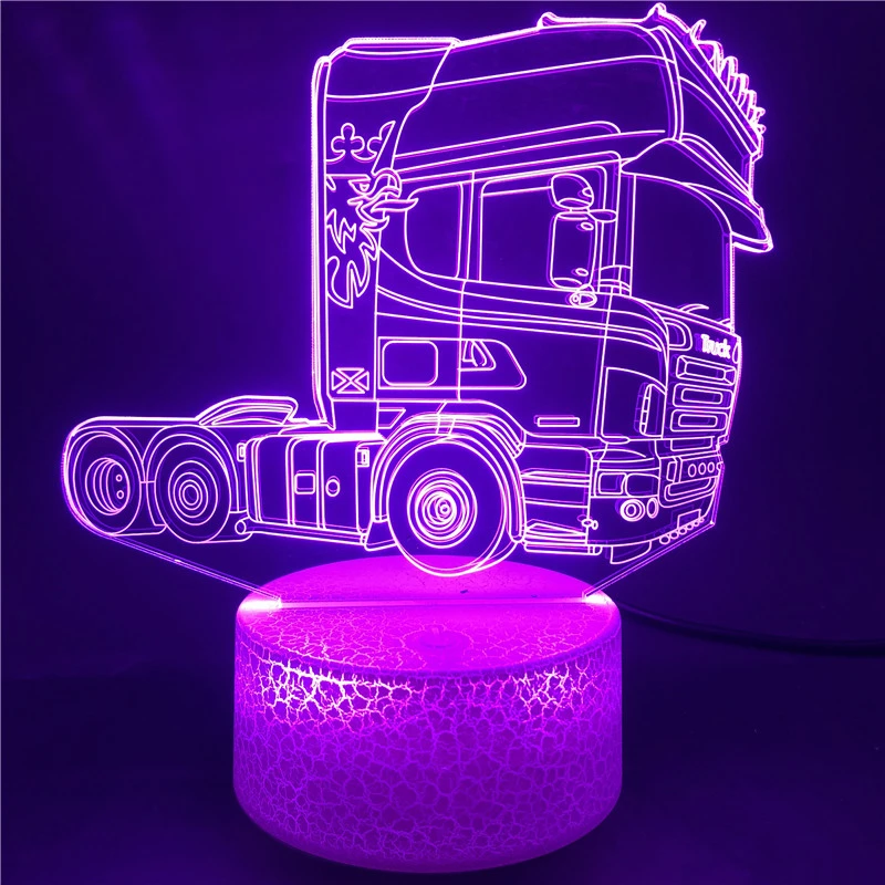 

Truck Head 3D Illusion Lamp Acrylic Led Night Light Bedroom Decoration Nightlight 16 Color Control Remote Gift Kids Child