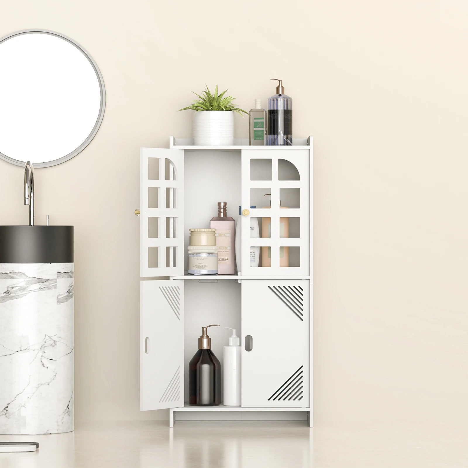 3 Tier Bathroom Floor Cabinet,Storage Cabinet with Door,Free Standing Shelf Unit,for Bathroom,Kitchen,Waterproof,White: 3 - 5 Days Free Delivery Only UK
