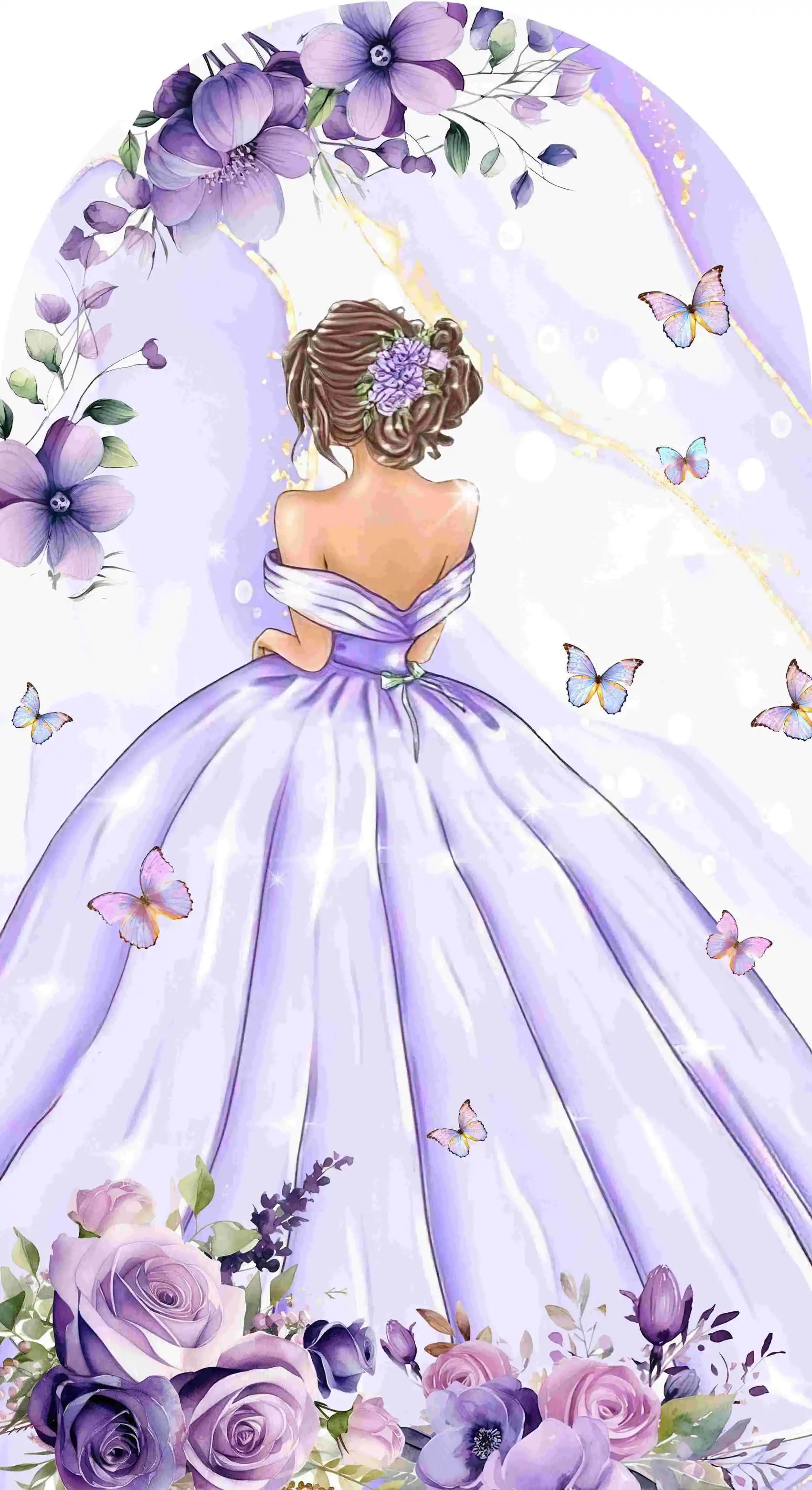 Mehofond Quinceanera Flower Dress Girl Birthday Party Wedding Birthday Arched Backdrop Purple Butterfly Decor Background photo backdrop