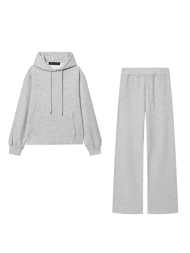 2025 New Women's Sport Pant 2Pcs Suit Solid Color Tracksuits Hooded Pullover Sweatshirt Casual Pants Sets Ladies Sportswear
