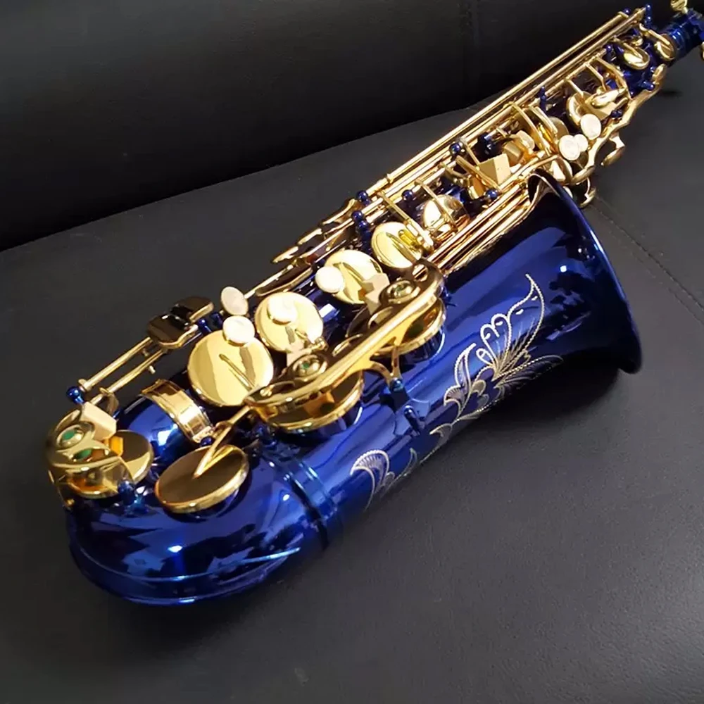 Alto saxophone 54 Eflat blue saxophone gold keys engraved