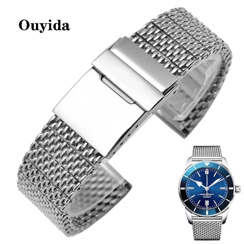 

Top Quality 316L Stainless Steel Watchband for Breitling Strap luxury Wristband Folding Buckle Full Silver watch chain 22mm 24mm