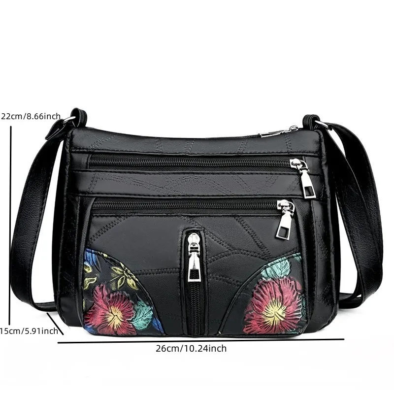 Women Leather Messenger Shoulder Handbags Multi-pocket Crossbody Bag