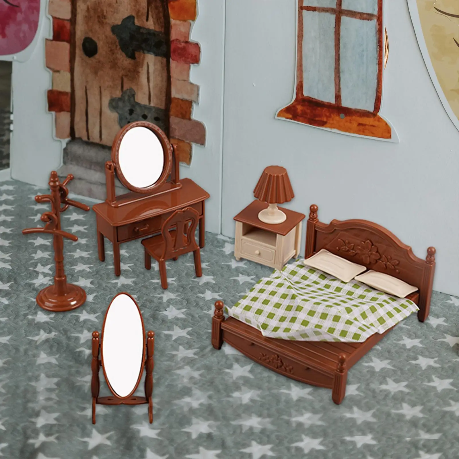 

Dollhouse Bedroom Furniture Set, DIY Furniture Model, Full Length Mirror, Kids Pretend Toys for Kids 4 5 6 Boys Girls