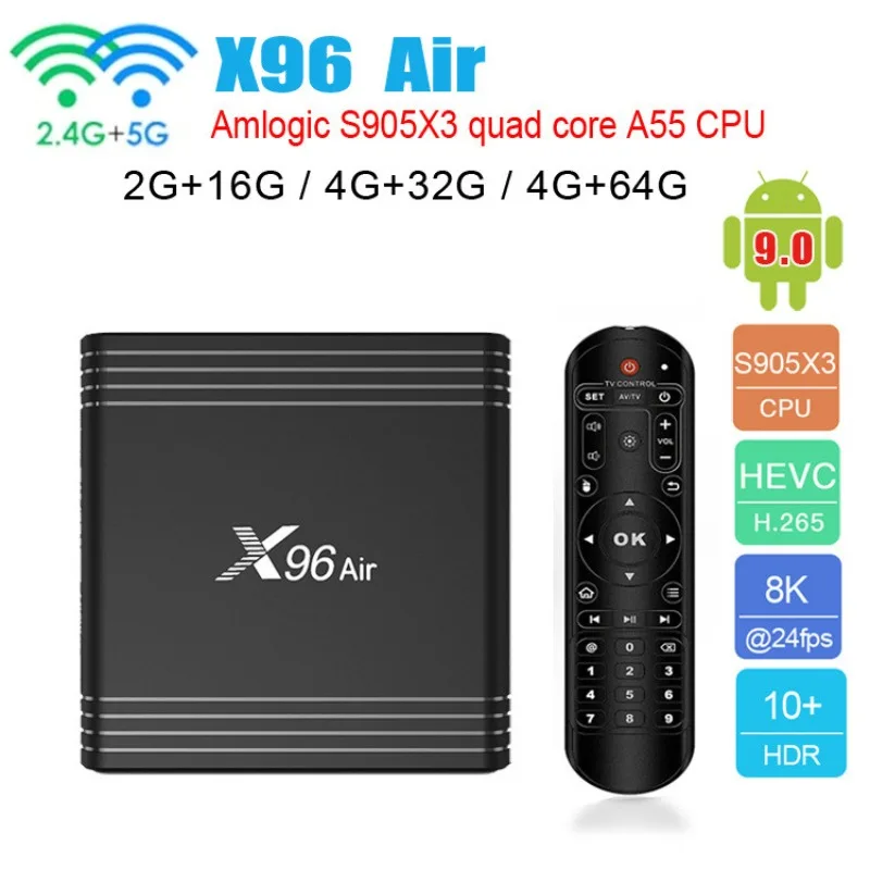 Smart Android Tv Box X96 Air Amlogic S905X3 Android 9.0  2.4G 5G Dual Wifi 1000M BT4.2 8K 4K Media Player Set Top Box X96Air