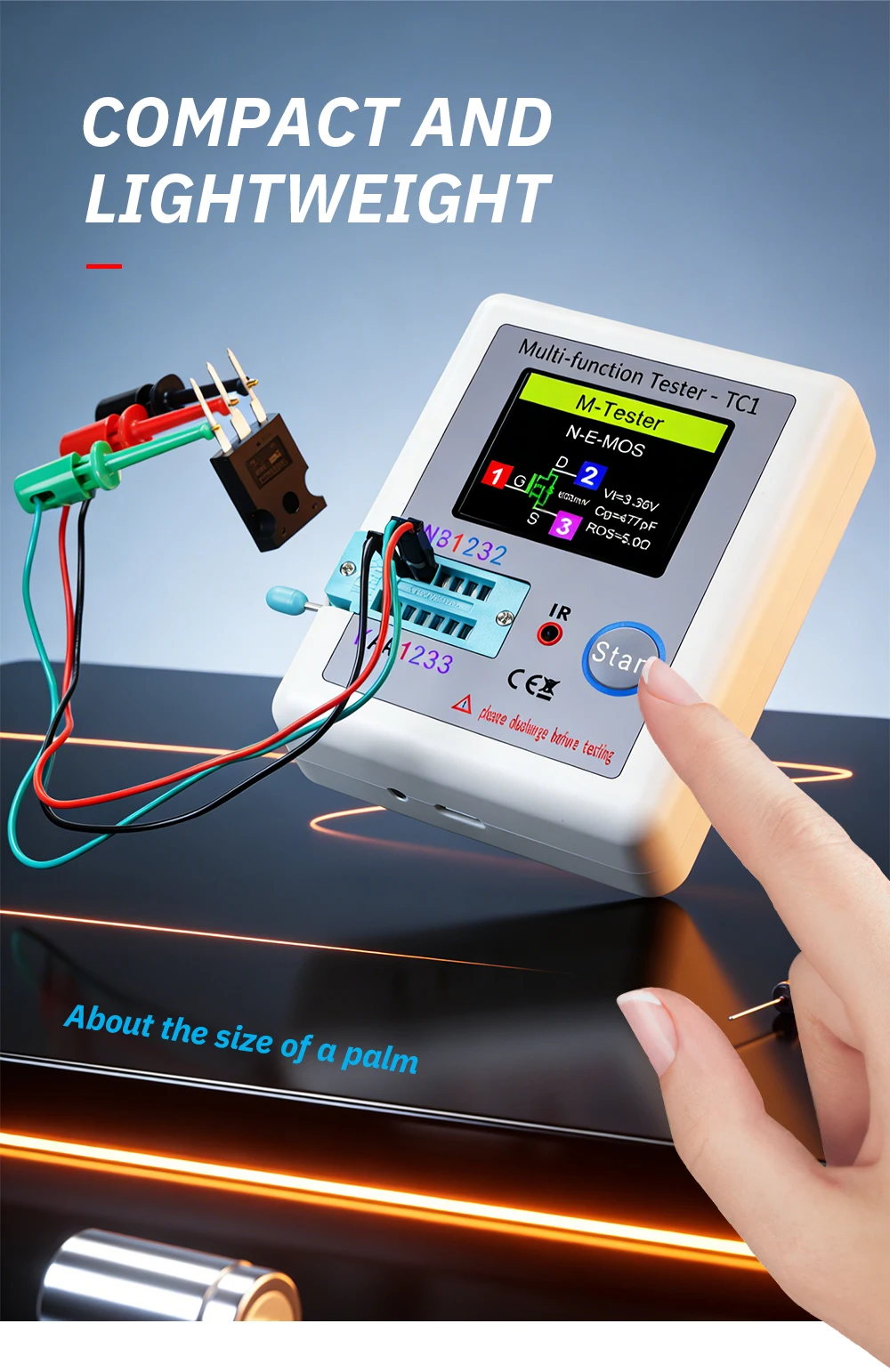 Full Color Transistor Tester Handheld Multi-Function Analyzer for Diodes, Triode