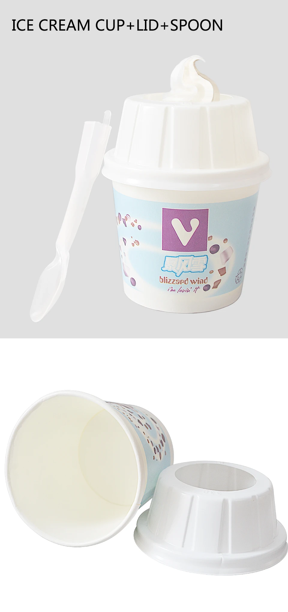 Description Picture 2 of itemXEOLEO 330ML MC Flurry Ice Cream Cups With Ice Cream Lid And Ice Cream Spoons 1000 Set Ice Cream Paper Cups Sundae Cups