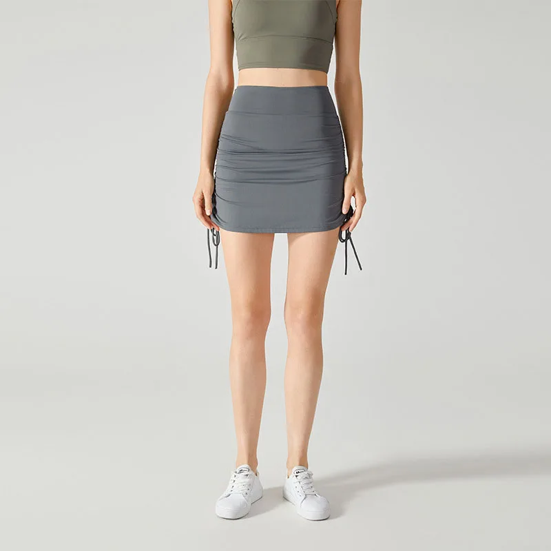 Outdoor Tennis Fitness Skirt Pants Women Stretchy Outwear Yoga Pants High Waist Lift Hip Drawstring Tie Skinny Sweatpants
