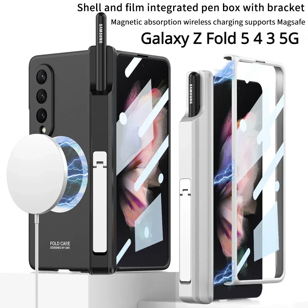 

Magsafe Magnetic Case For Samsung Galaxy Z Fold 5 4 3 Case Supports Wireless Charging With Pen Slot Shell Membrane Z-Fold3 Cover