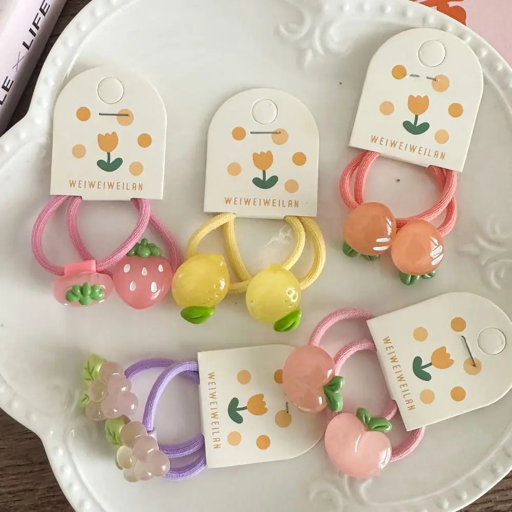 Korean Style Hair Clip Children Hair Scrunchies Peach Candy Color Kids Ponytail Holder Hair Ring Hairpin Fruit Hair Rope