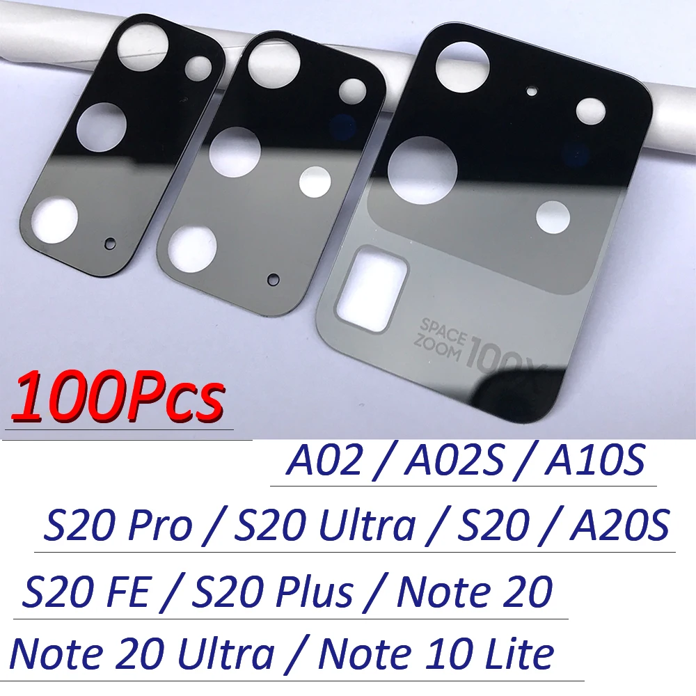 

100 шт., новые стеклянные объективы для задней камеры Samsung A10S A20S A02S Note 10 Lite 20 Ultra S20 Plus Pro FE