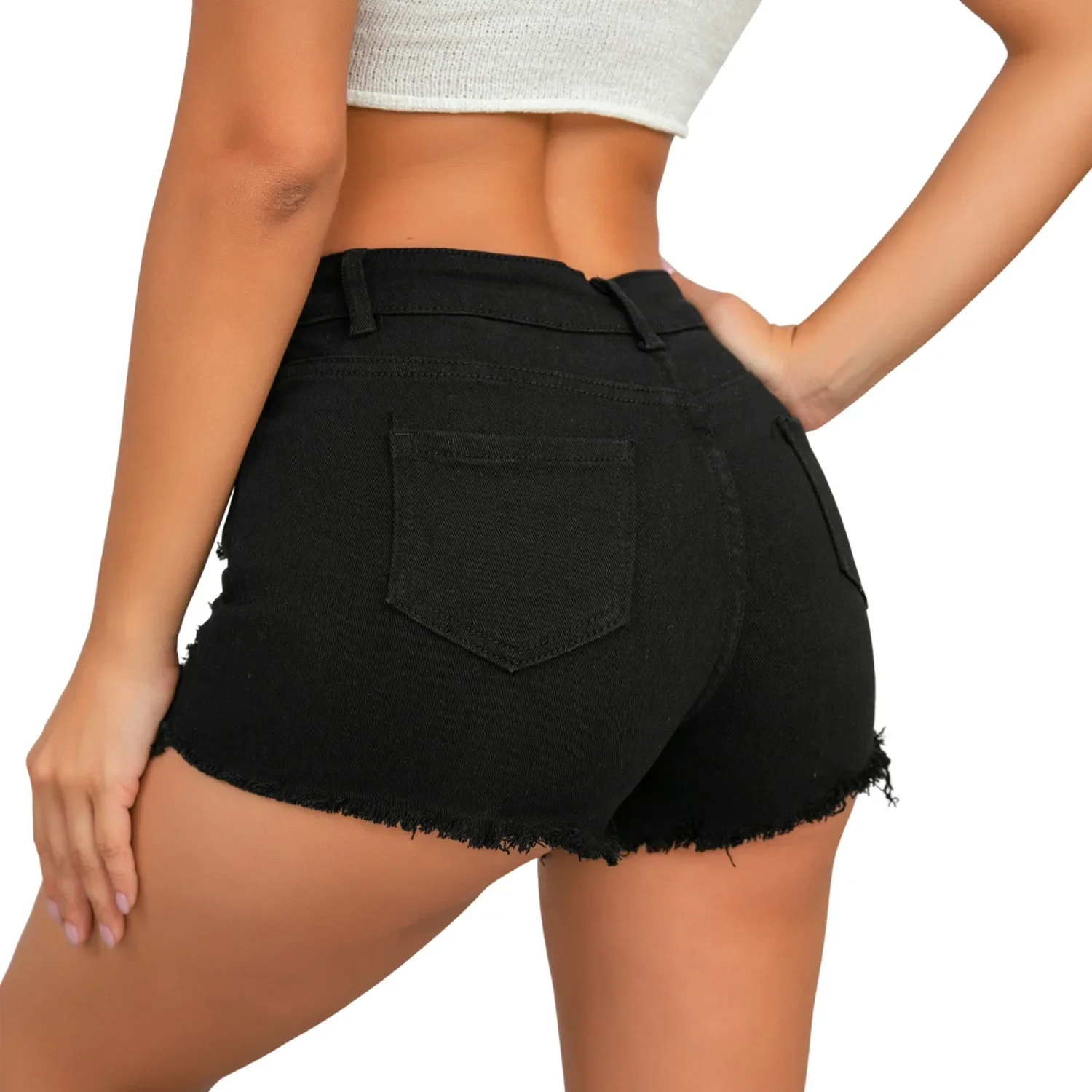 Sexy High Waist Womens Jeans Shorts 2024 Summer Fashion Denim Broken Hole Splicing Elastic Shorts Ladies Skinny Super Short Jean