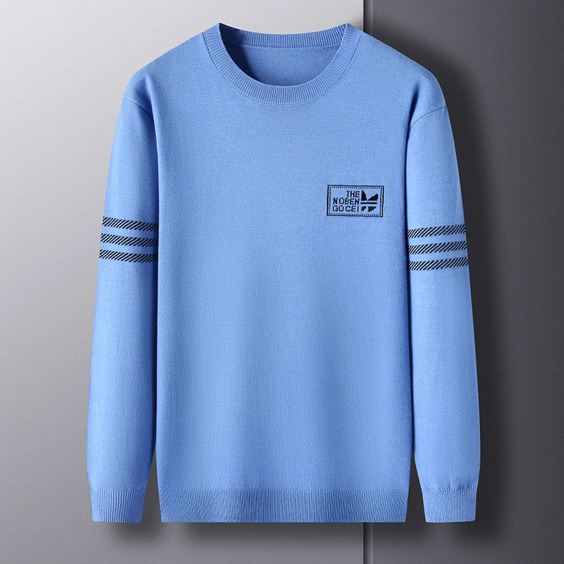 

Luxury High Quality Autumn Winter Pullover Sweater Solid Color Round Neck Mens Embroidery Business Casual Knitwear Long Sleeve