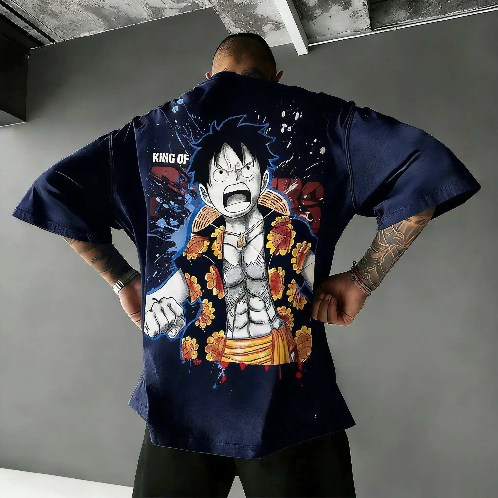T-shirt One Piece Rétro Luffy Hattree Noir Coton Femme Taille XXL