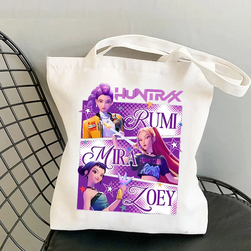Sac Fourre-tout K-pop Demon Hunters - Toile Imprimée, 40 X 35 Cm - Sac Réutilisable Pour école, Shopping, Voyage - Style Streetwear