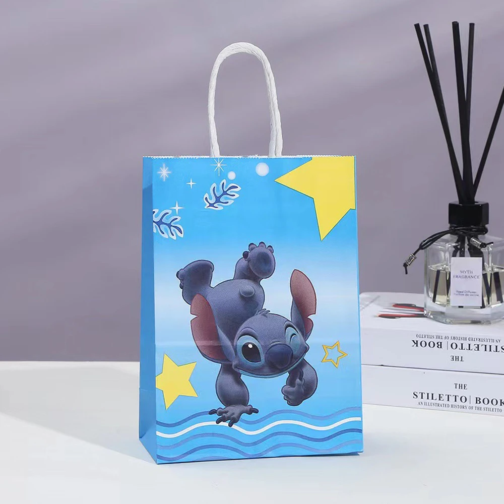 thumbnail image 1 of 1/3/6 piezas de bolsas de regalo de papel con forma de ángel con temática de Disney Lilo y Stitch, bolsas de mano para dulces, galletas, suministros para fiestas de cumpleaños y baby shower, 1 of 5