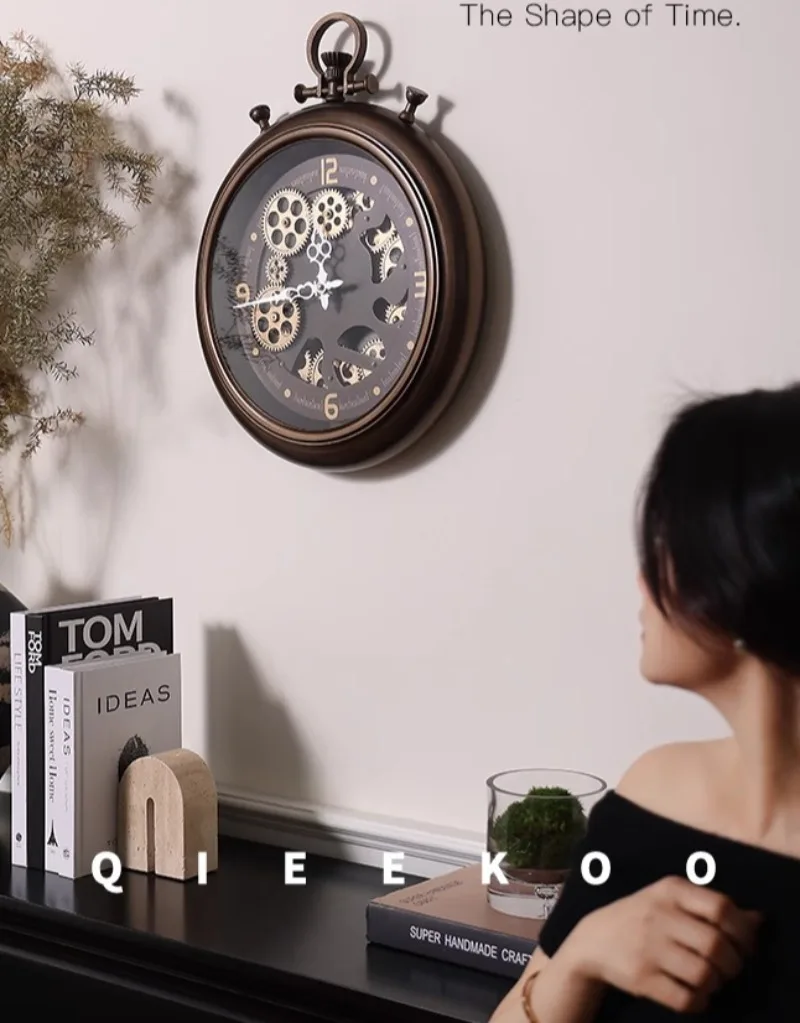 Description Picture 2 of itemEuropean Vintage Wall Clock Home Metal Gear Clock Art Decorated Living Room Dining Creative Iron Aesthetic Ornaments Accessories