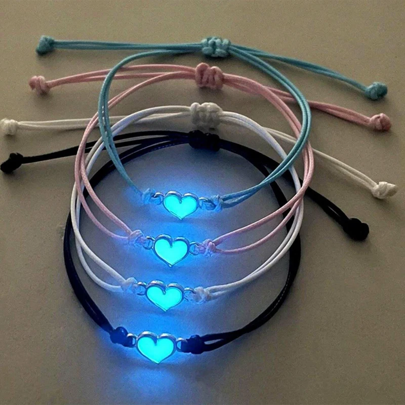 Bracelets lumineux en forme de cœur, cordon ciré tissé à la main, bril