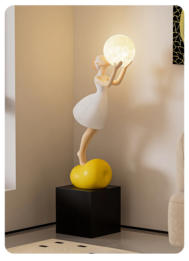 Home Decor Figurine Creative Lovely Moonlight Girl Statue Floor Decor Living Room Large Sculpture Art Ornament Housewarming Gift
