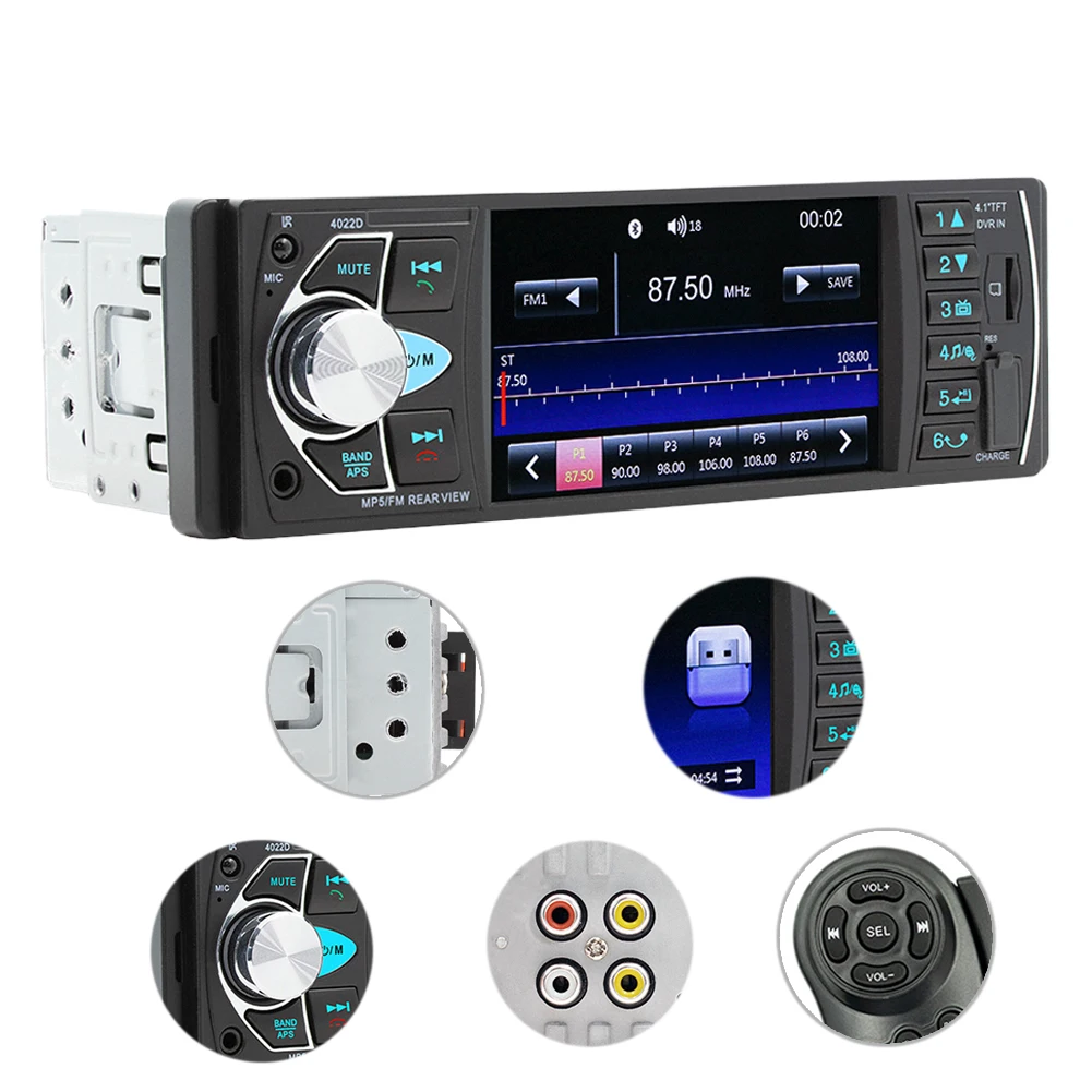 자동차 라디오 지지대 후방 카메라, 블루투스 호환 MP5 플레이어, 원격 오디오, USB AUX FM, 4.1 인치 스크린, 1 Din