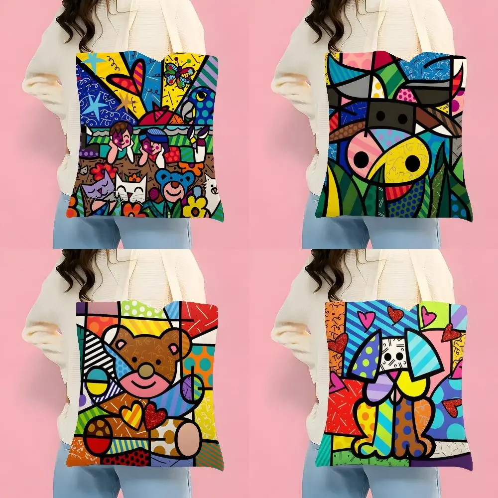 Double-Sided Printed Canvas Tote Bag - Eco-Friendly Reusable Handbag by Romero Britto