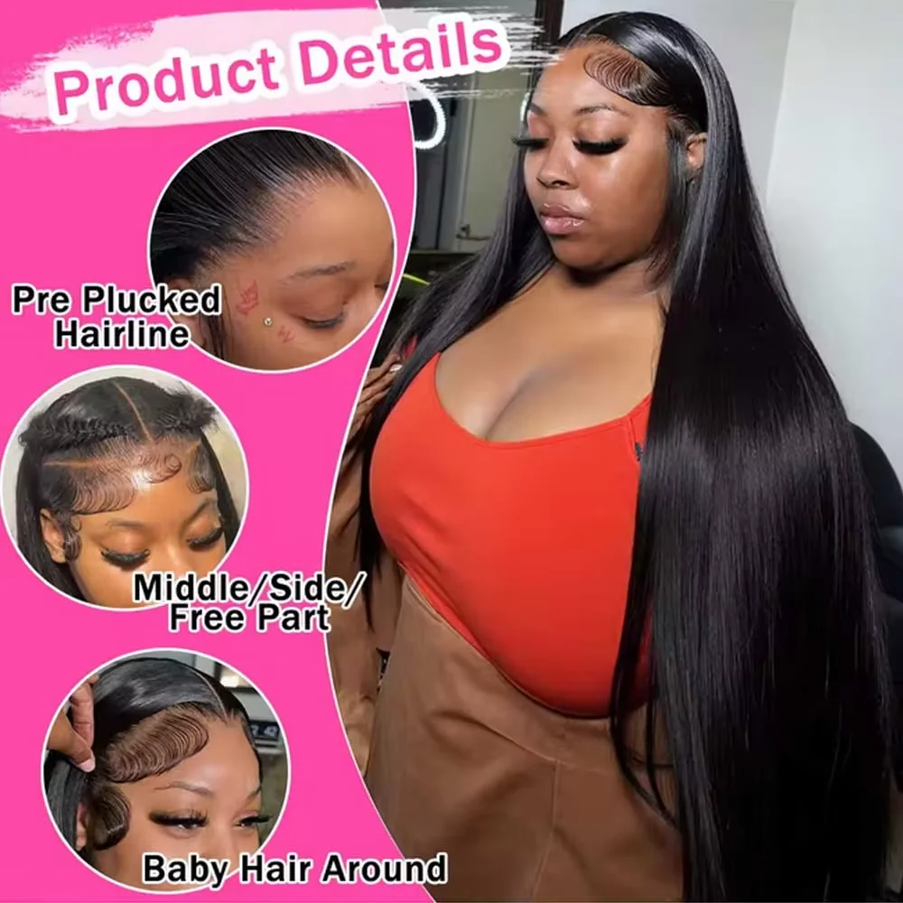 40 42 Inch Bone Straight Human Hair Wigs 13x4 13x6 HD Lace Frontal Wigs 250% Density Body Wave Lace Front Human Hair Wigs 5