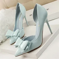 Spring Party Elegant Pink Butterfly-Knot High Heels Women Fashion Wedding Dress Pumps Side Hollowed Stiletto Shoes - Image 3