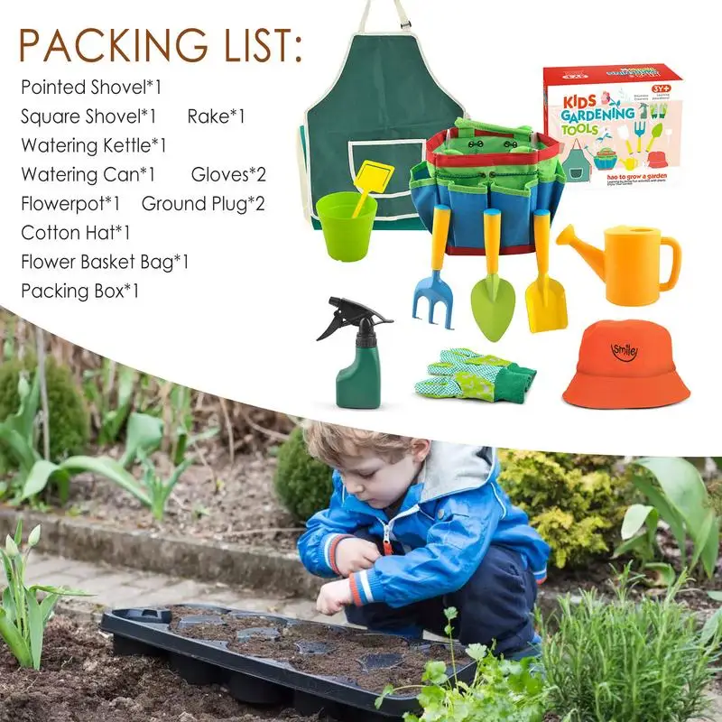 Kids Gardening Tools Set Colorful Children Garden Tools Boys Girls Garden Play Toys Includes Storage Bag Watering Can Gardening