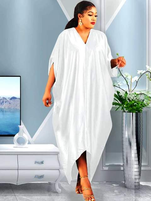 New Muslim Dresses For Women 2022 Stitching Color African Maxi Robe V-neck Print Short Sleeve Novelty Dress Kanga Clothing Bouou DR-802-3