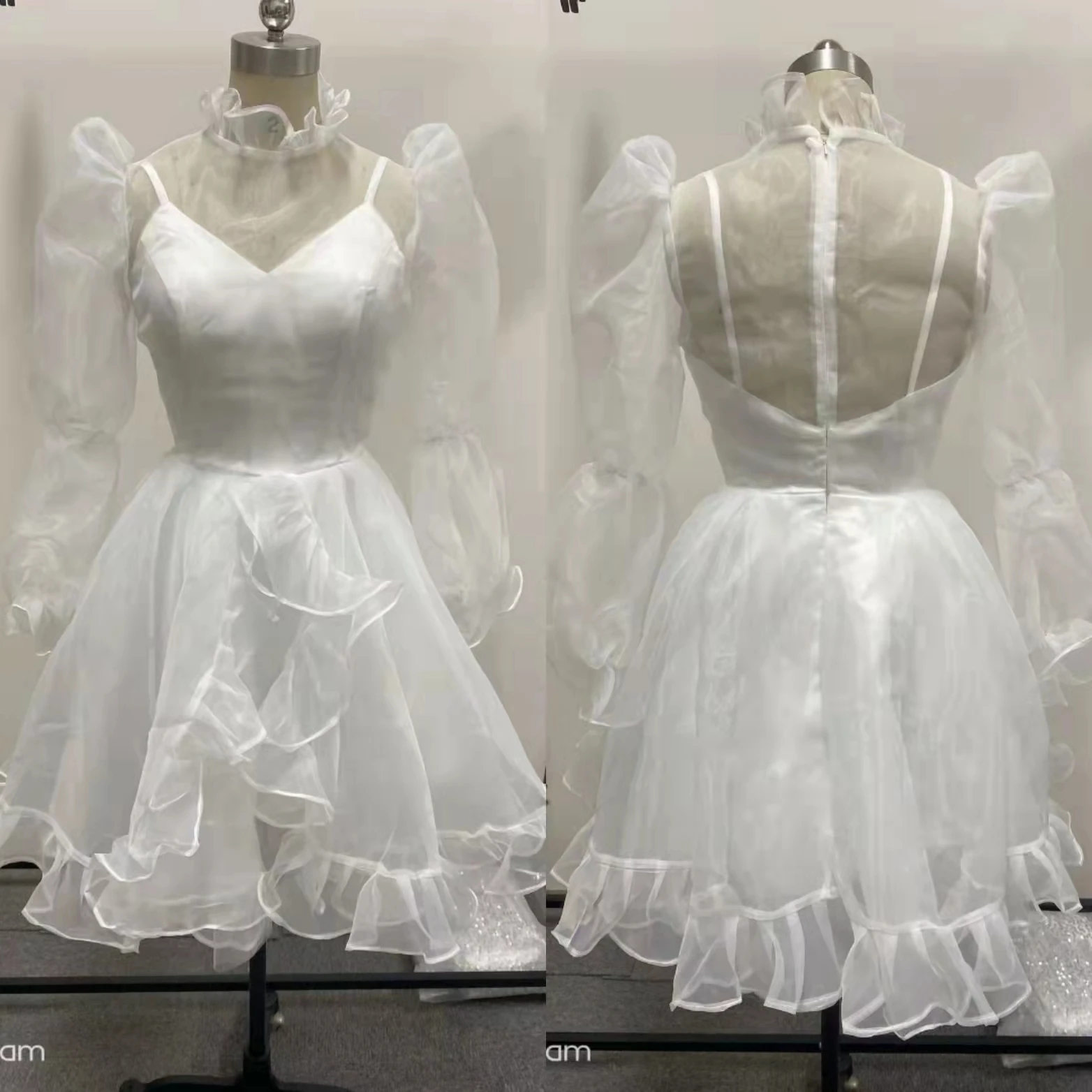 

Vintage Short Organza Wedding Dresses فساتين السهرة A-Line High Neck Tea Length 50s Bridal Gowns Robe de soirée for Women