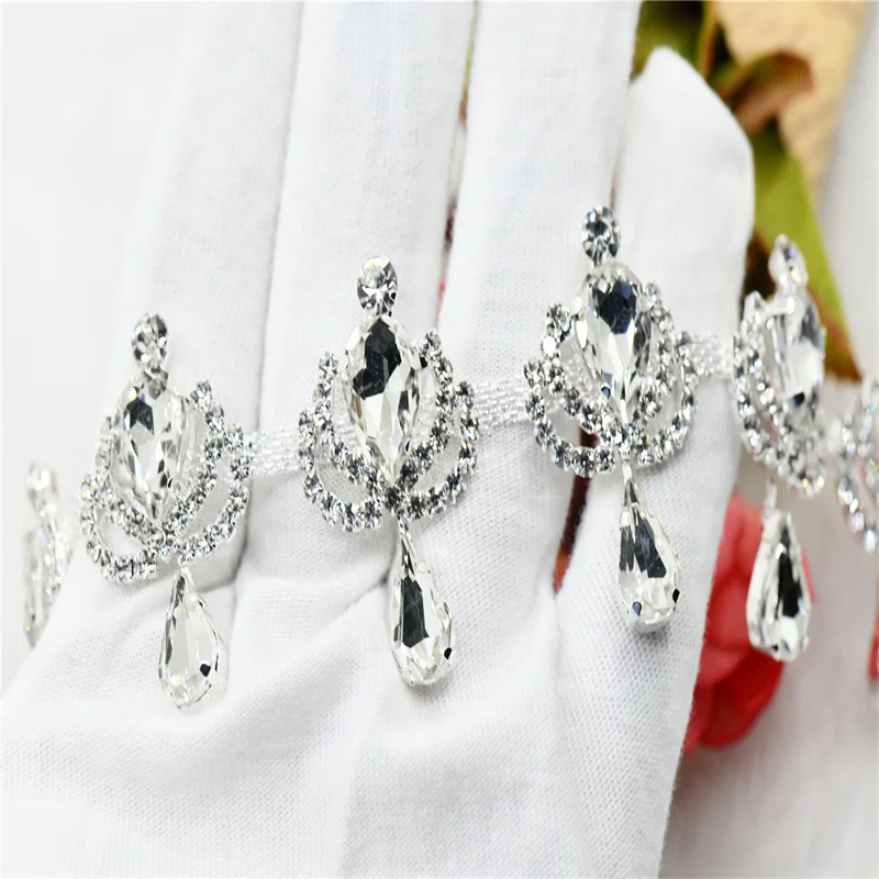 

5 yards Rhinestone Applique Strass Trims Silver Bridal Dress crafts wedding decoration