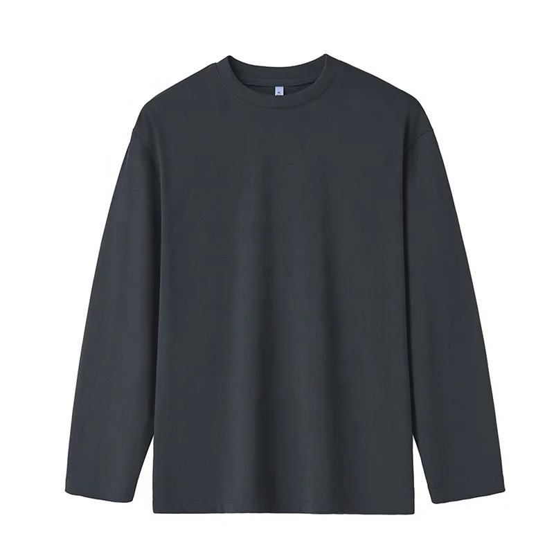 

Pure cotton men's long-sleeved t-shirt 2023 spring trend ins loose pure white sweater bottoming shirt autumn clothes men's tops