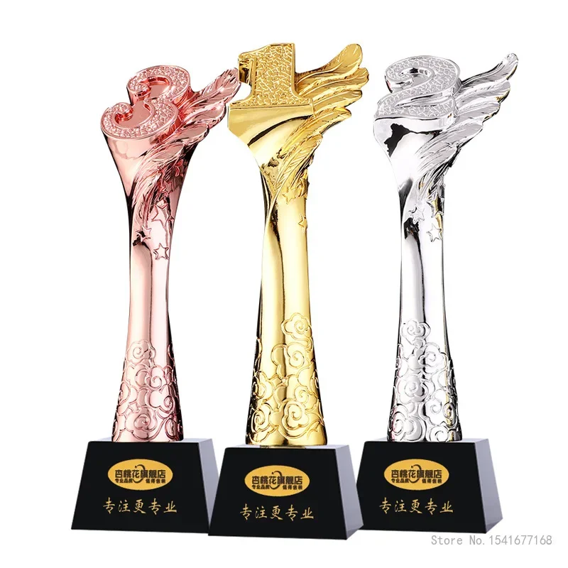Customized Resin Trophy with Lettering Base, Plating Gold and Silver Copper, Plating, 1,2,3, Competition, Award, Home Decor, 1Pc